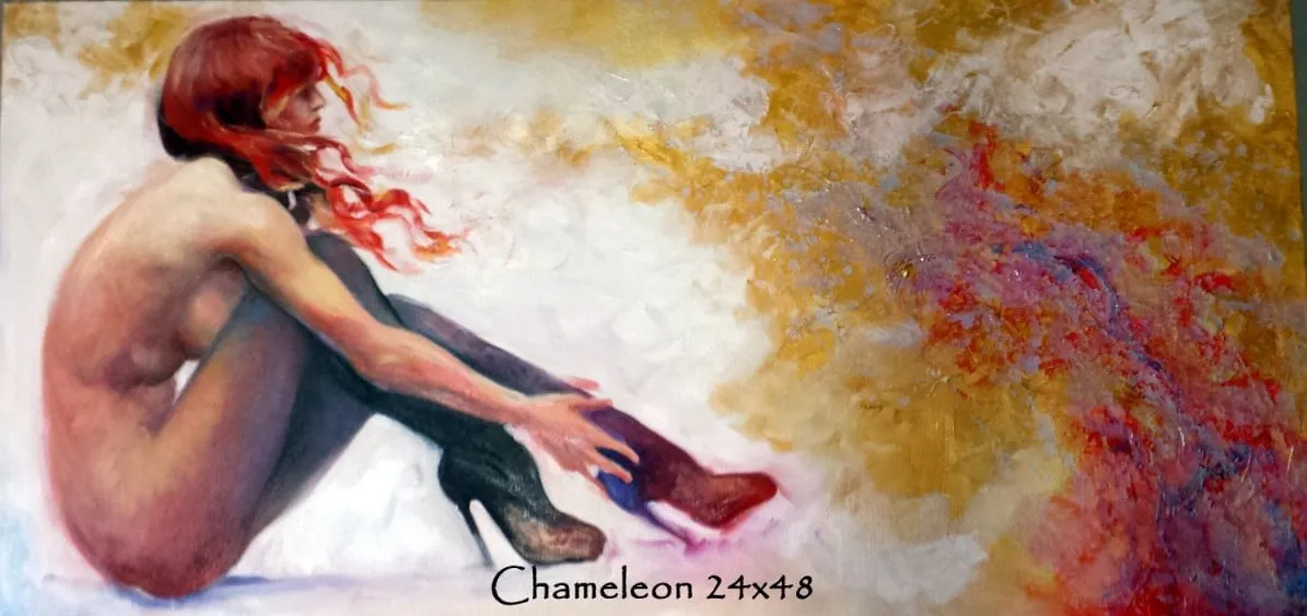 Red Chameleon, oil painting by Colleen Black
