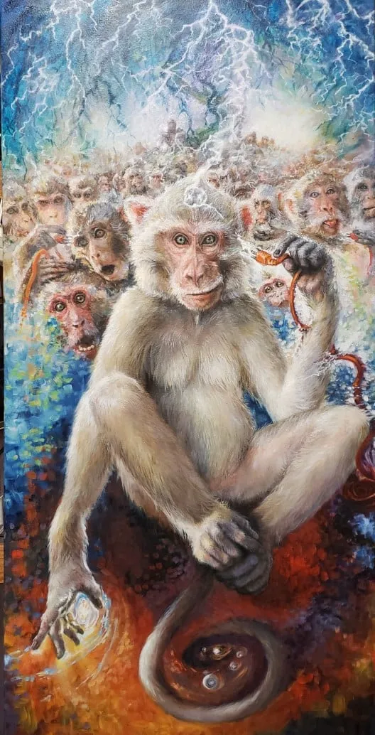 100th Monkey, oil painting by Colleen Black