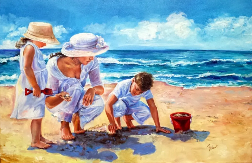 Beachcombers, oil painting by Colleen Black